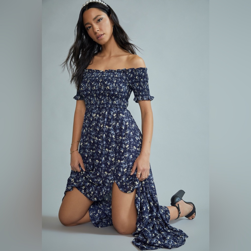 Francesca’s Off The Shoulder Smocked Maxi Dress